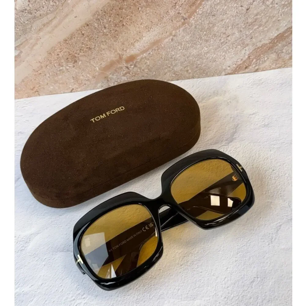 NEW Tom Ford FT1155 Ren Square Sunglasses Black Yellow $550